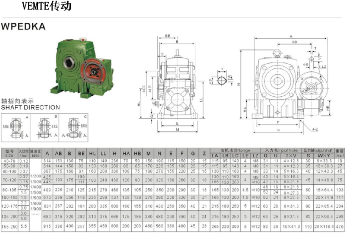 WPEDKA減速機(jī)安裝尺寸圖紙 WPEDKA減速機(jī)安裝尺寸圖紙