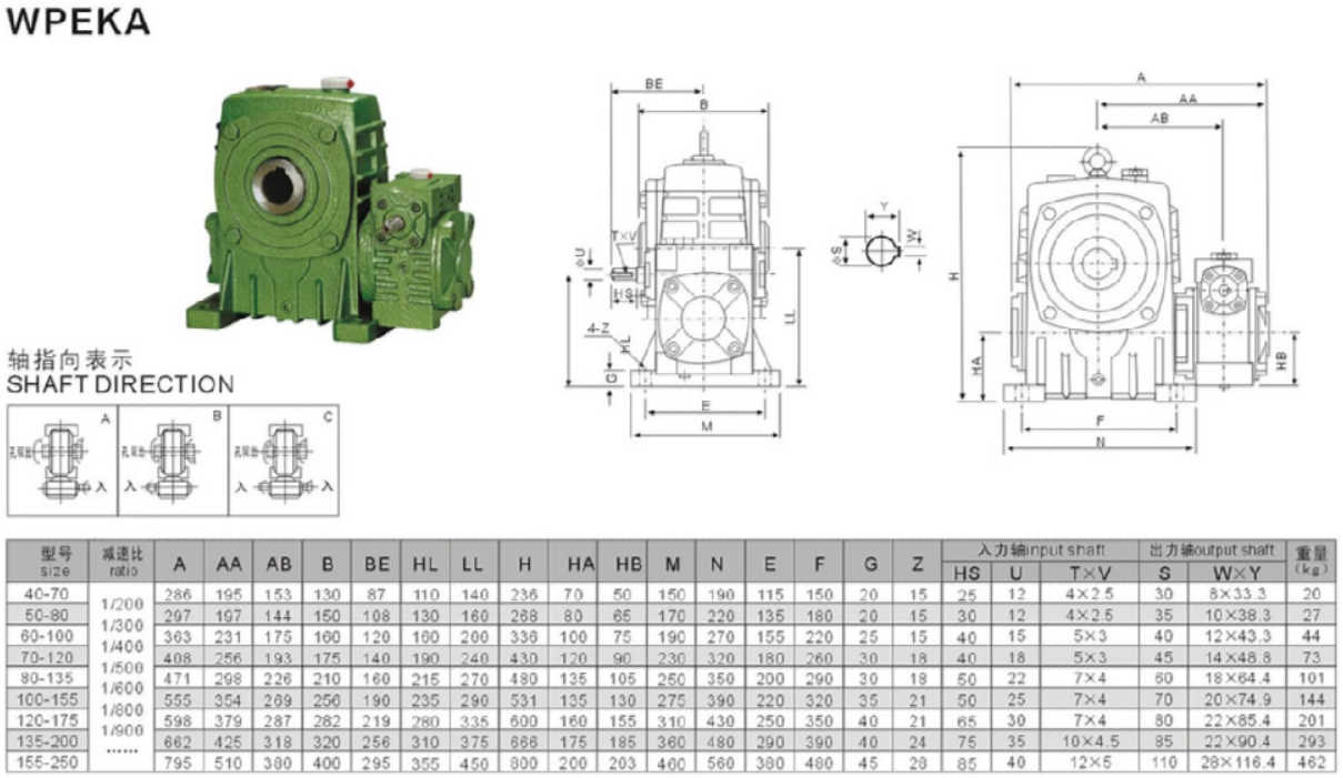 WPEKA減速機(jī)安裝尺寸圖紙 WPEKA減速機(jī)安裝尺寸圖紙