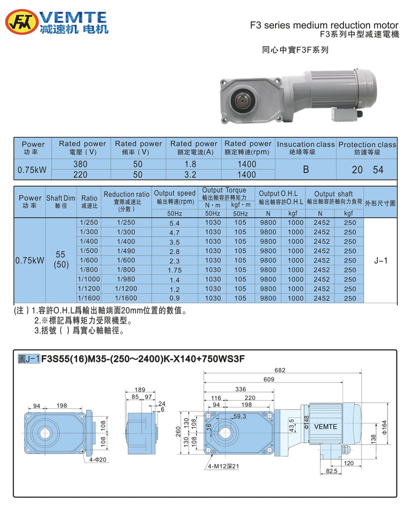 標準型大速比帶電機0.75KW-實心軸 標準型大速比帶電機0.75KW-實心軸