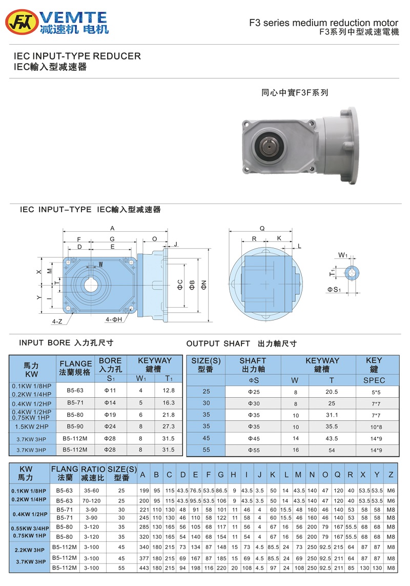 標準型法蘭入軸出通用款0.1-3.7KW 標準型法蘭入軸出通用款0.1-3.7KW